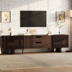 Meuble tv, 180x40x45 cm, en mdf, couleur noyer, avec deux tiroirs et deux portes � persiennes, convient ...