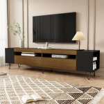 Meuble tv avec 2 portes et 4 niches ouvertes, passe - c�bles, pieds en fer, style moderne, en mdf et ...