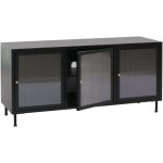 Meuble tv 2 portes 6 compartiments style industriel 58x120x40 cm en acier noir et verre structur� 040008866 ...