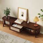 Meuble tv avec 2 portes coulissantes et 2 tiroirs en rotin, style naturel, salon, en panneaux, 170�39, ...