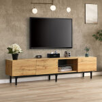 Meuble tv avec 3 compartiments, 2 portes � rebond et led multicolore, style moderne, 175�31�41 cm, en ...