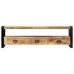 Meuble tv 3 tiroirs manguier massif clair et m�tal noir maneci