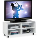 Relaxdays - meuble tv avec 4 compartiments, sur roulettes, pour cds, dvd et consoles, table hifi salon, ...