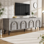 Meuble tv avec 4 portes et passe - c�bles, fa�ade 3d arrondie, charni�res soft - close, en panneaux, ...