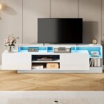 Meuble tv - banc tv - meuble t�l� avec led blanc panneaux de particules 190x40x48. 5 cm