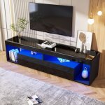 Meuble tv - banc tv - meuble t�l� avec led noir panneaux de particules 180x40x46 cm