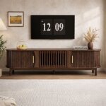 Meuble tv bas - 165x39, 5x46 cm - marron r�tro - avec portes coulissantes et porte rabattable - support ...