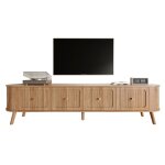 Meuble tv bas 180x38x47 cm ? 4 portes, poign�es dor�es, pieds bois, design unique