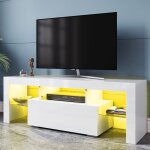 Sirhona - meuble tv bas - lumière led réglable avec télécommande - grande capacité blanc 130x35x45 cm ... Sirhona - meuble tv bas - lumière led réglable avec télécommande - grande capacité blanc 130x35x45 cm ...