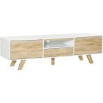 Meuble tv bas sur pied style scandinave 2 portes niche tiroir mdf blanc aspect chne clair