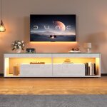 Meuble tv blanc moderne avec led 180 x 40 x 46 cm meuble tv bas brillant avec 2 tiroirs de rangement ...