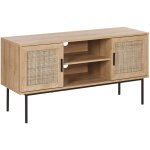 Beliani - meuble tv buffet design effet bois clair avec 2 portes cannage en rotin et trous passe c�bles ...