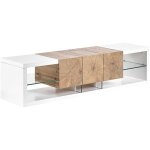 Meuble tv buffet design effet bois clair et blanc avec 3 tiroirs cubes spacieux pratique et tendance ...