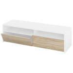 Pegane - meuble tv d�cor blanc et ch�ne - dim : l 130 x p 42 x h 36 cm