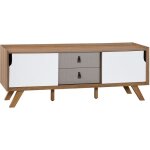 Beliani - meuble tv au design moderne avec cadre en imitation bois 2 portes coulissantes blanches et ...