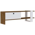 Meuble tv scandinave effet noyer 120 cm ? panneaux m�lamin�s ? rangement ouvert et ferm� ? assemblage ...