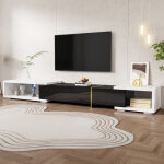 Meuble tv extensible 140?260 cm pivotant, 2 niches, style moderne, finition noir brillant mat, effet ...