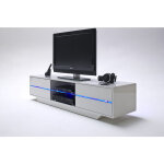 Pegane - meuble tv avec led bleu coloris laqu blanc brillant - l160 x h36 x p40 cm