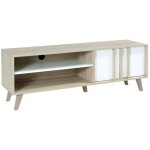 Meublorama - meuble tv malmo 150 cm coloris chne clair et blanc