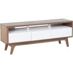 Beliani - meuble tv en mdf blanc et marron foncé 3 tiroirs espaces rangement ouverts syracuse Beliani - meuble tv en mdf blanc et marron foncé 3 tiroirs espaces rangement ouverts syracuse