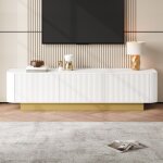 Meuble tv moderne avec espace de rangement, design arrondi avec fa�ade textur�e, gestion des c�bles, ...