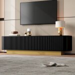 Meuble tv moderne avec espace de rangement, design arrondi avec fa�ade textur�e, gestion des c�bles, ...