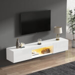 Meuble tv mural avec 2 portes et 1 niche et led, fa�ade blanc brillant, pour t�l�viseur jusqu?� 70 pouces, ...