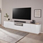 Meuble tv mural de salon moderne 220x43cm blanc brillant fergus