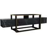 Vente - unique ? meuble tv noir et or avec rangements ? dimensions 160x49, 8x46, 1 cm ? panneau m�lamin� ...