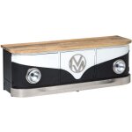 Made in meubles - meuble tv noir avec plateau en bois de manguier combi Made in meubles - meuble tv noir avec plateau en bois de manguier combi