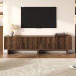 Meuble tv noyer fonc� 180x40x56 cm avec design ondul�, 4 tiroirs et 2 portes