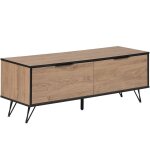 Beliani - meuble tv en panneau à particule effet bois clair et métal noir composé de 2 tiroirs au style ... Beliani - meuble tv en panneau à particule effet bois clair et métal noir composé de 2 tiroirs au style ...