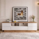 Meuble tv avec rangement, 5 portes et 8 compartiments, meuble tv bas, design �l�gant et moderne, 180x38x46cm, ...