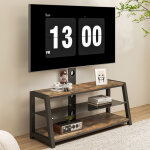 Meuble tv avec support orientable 32?65 , hauteur r�glable, mdf / m�tal, marron, 116x42x125 cm