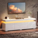 Meuble tv sur pied, 150 x 35 x 43 cm, meuble de rangement � 3 portes, meuble bas avec led, compartiments ...