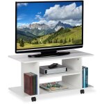 Relaxdays - meuble tv sur roues, 4 compartiments ouverts, table d'appoint mobile, pour appareils, cds, ...