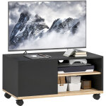 Meuble tv sur roulettes avec 2 freins - 2 compartiments + armoire de gestion des c�bles � 2 portes - ...