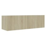 Meuble tv suspendu 2 portes bois ch�ne clair oned 100cm