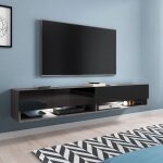 Deco in paris ? meuble tv suspendu 2 portes 2 niches gris anthracite et noir ? dimensions 180x31x30 cm ...