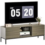 Meuble tv meuble t�l� pour t�l�viseur jusqu'� 60 pouces avec 2 portes et �tag�re en verre r�glable 140x40x49, ...
