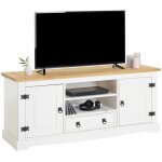 Meuble tv tequila, 2 portes et 1 tiroir, en pin massif lasuré blanc et brun Meuble tv tequila, 2 portes et 1 tiroir, en pin massif lasuré blanc et brun