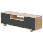 Meuble tv zaira en gris anthracite et chne canadien avec 3 portes 46x150x41 cm