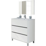 Meuble vasque avec miroir coloris blanc brillant - hauteur 90 x longueur 81. 5 x profondeur 46. 5 cm ...