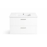 Meuble avec vasque de salle de bain l80cm sanijura equinox 2 tiroirs laqu� blanc avec vasque c�ramique ...