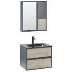 Beliani - meuble vasque de salle de bain avec tiroirs et miroir 60 cm bois clair et gris