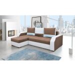 Canap d'angle convertible rversible design aris - tissu marron et blanc, polyurthane blanc, polyurthane, ...