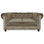 Meubler design - chesterfield canap 2 places - velours taupe - 2 places chesterfield, contreplaqu, ...