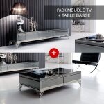 Meubler design - ensemble meuble télé et table basse elégante, verre et métal, rectangulaire, style baroque, ... Meubler design - ensemble meuble télé et table basse elégante, verre et métal, rectangulaire, style baroque, ...