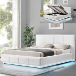 Lit design alexi avec sommier et coffre de rangement - blanc - 180x200, polyurthane, style contemporain, ...