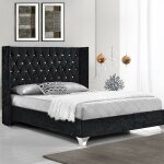 Meubler design - lit capitonn grand tte de lit focuse - noir - 140x190, velours broy, style baroque, ...